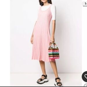 Kenzo Ribbed Pink Pleated Knitted Dress Pink Size M